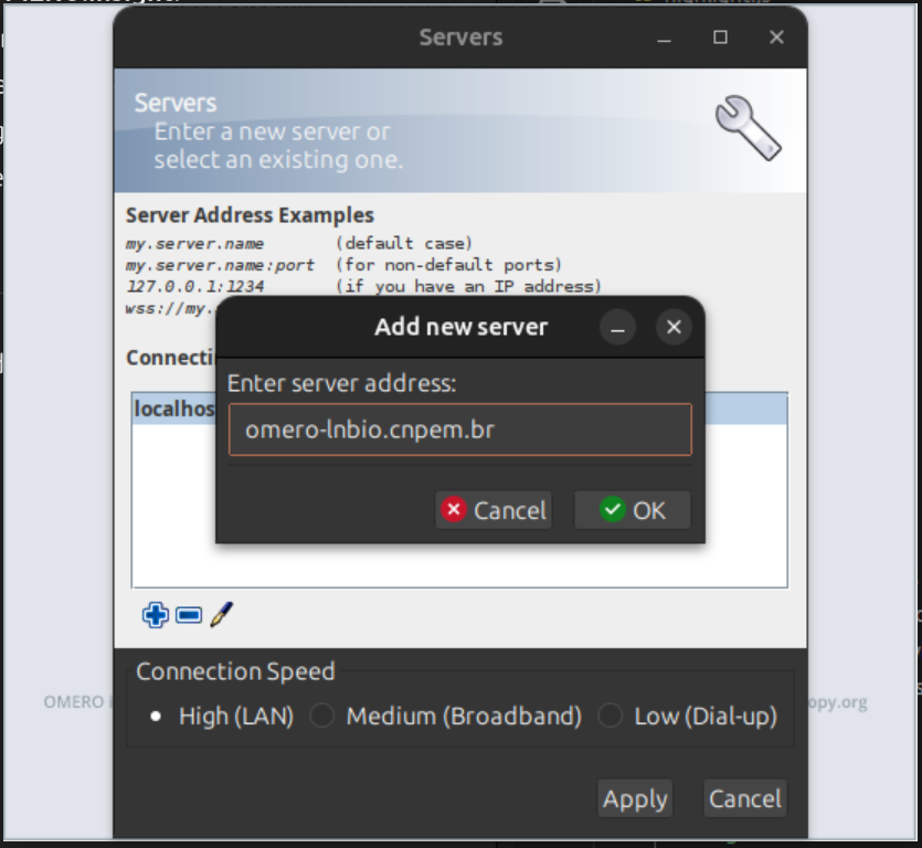 OMERO.insight add server