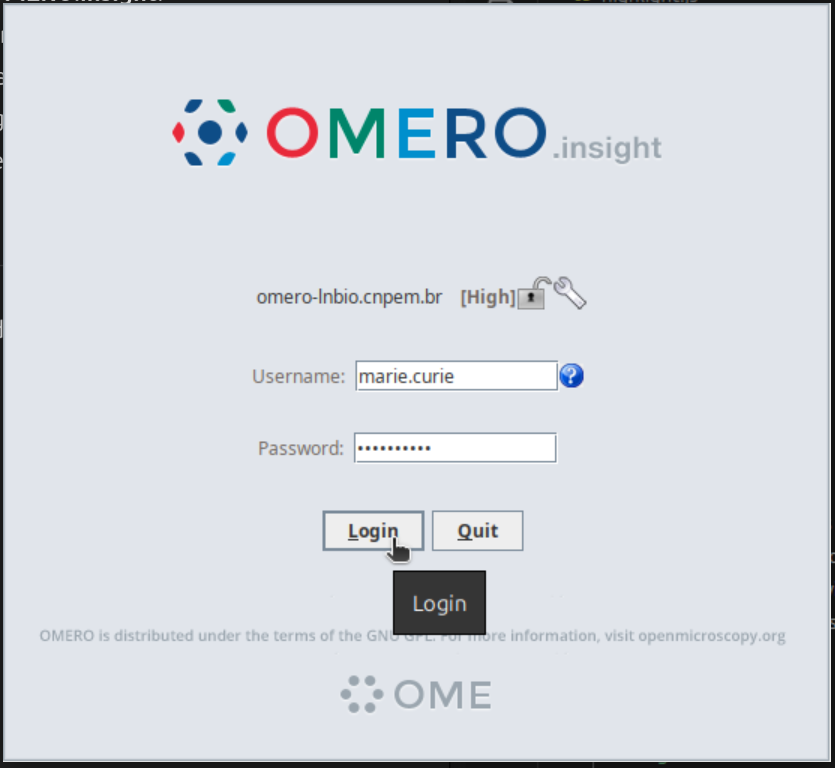 OMERO.insight login