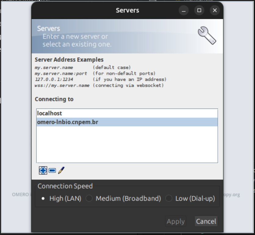 OMERO.insight select server