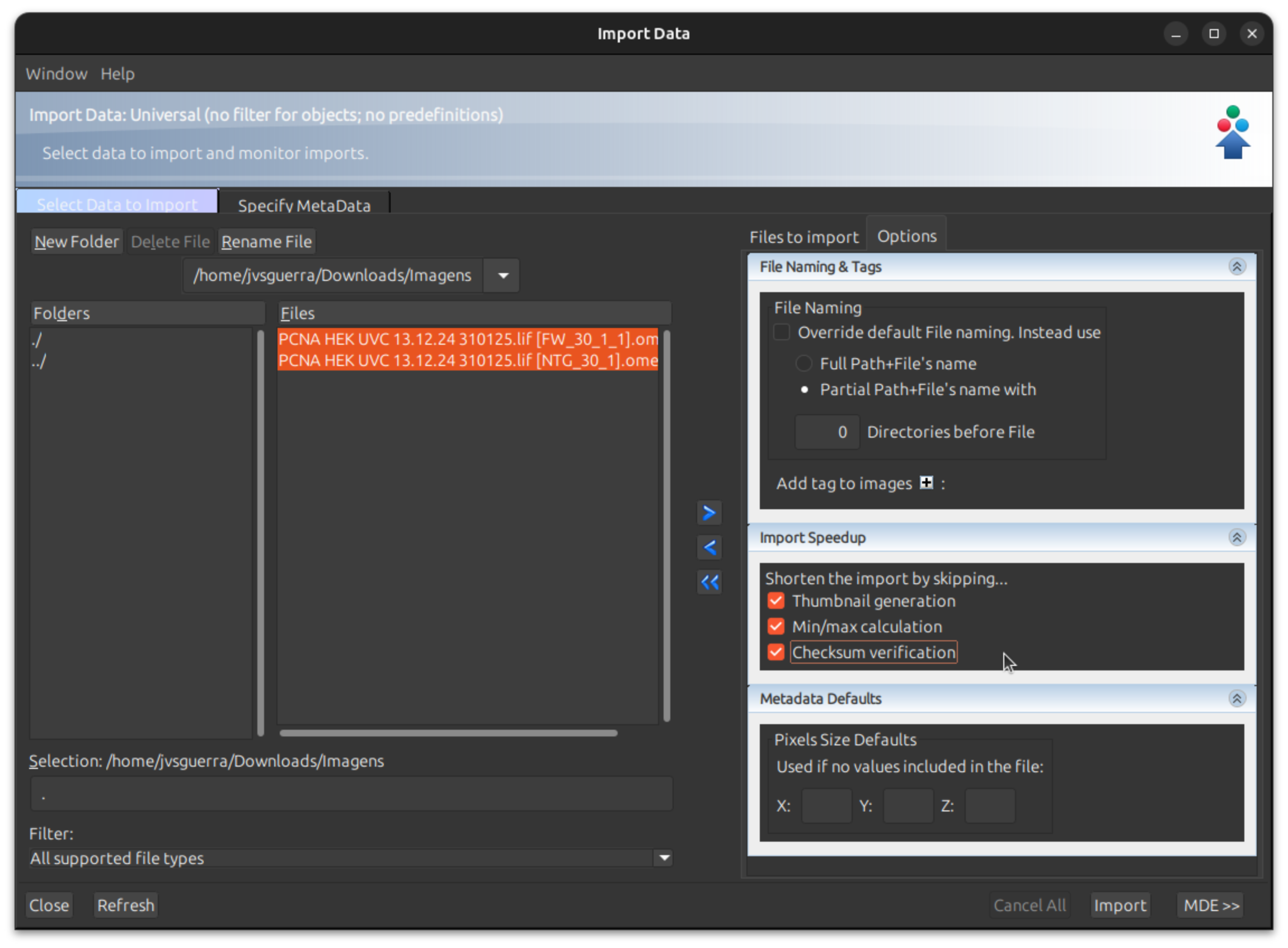 OMERO.insight select options